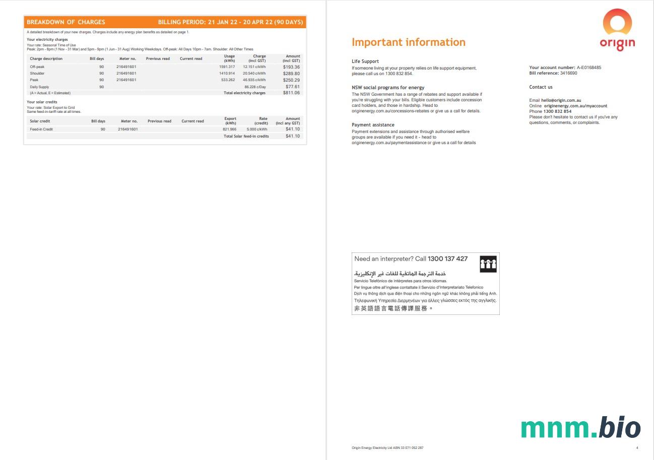 Australia Origin rachunek za media, Word i PDF template, 4 strony 3 4
